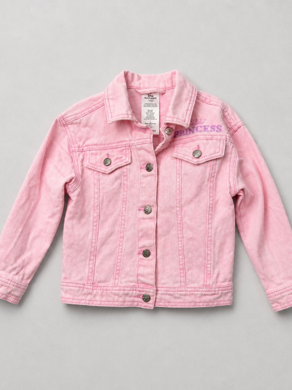 Disney Princess pink denim jacket with princess embroidery and graphic size 5